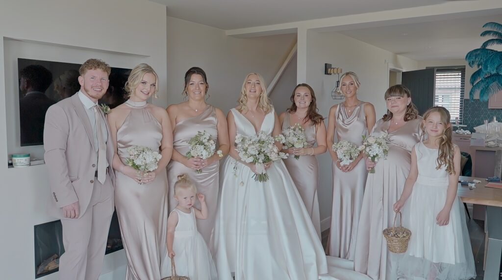 The bride and her bridal party, ready to leave